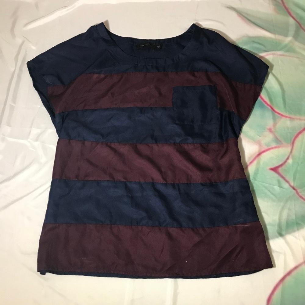 The Limited Red & Blue Striped Short Sleeve Blouse